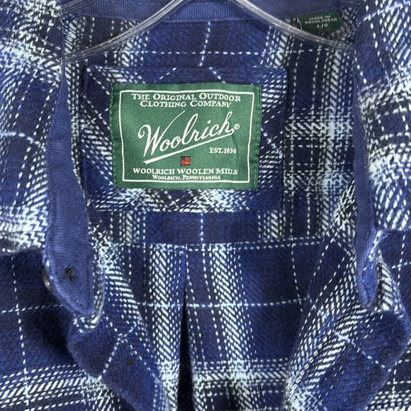 Woolrich Brawny Lumberjack Heavy Blue Plaid Flannel Button Shacket Large - Picture 2 of 7